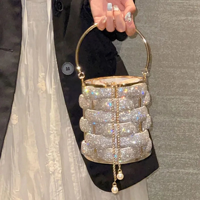 Woven Rhinestone Bucket Bag