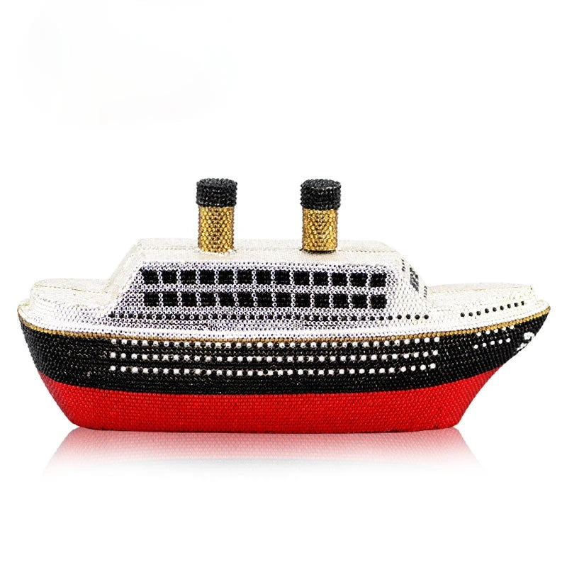 Women's Fashion 3D Ship Steamer Crystal Clutch