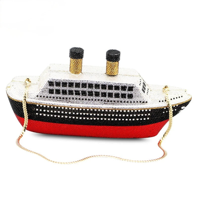 Women's Fashion 3D Ship Steamer Crystal Clutch