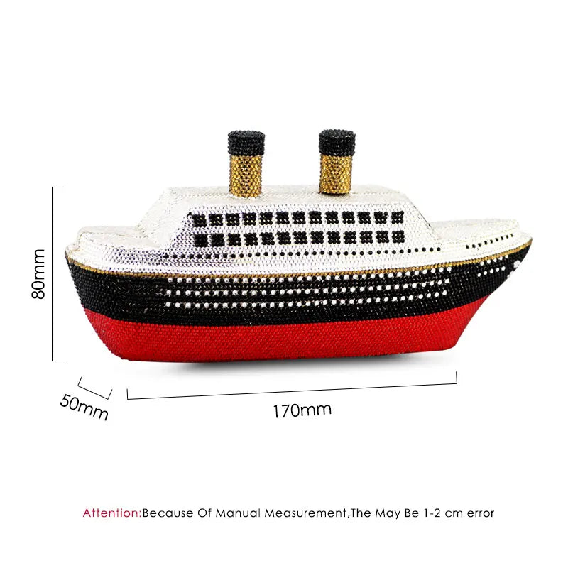 Women's Fashion 3D Ship Steamer Crystal Clutch