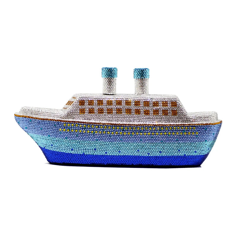 Women's Fashion 3D Ship Steamer Crystal Clutch